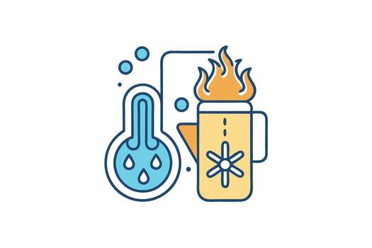 hot and cold temperature, flame and snowflake with thermometer, editable design for heating and cooling systems illustration vector
