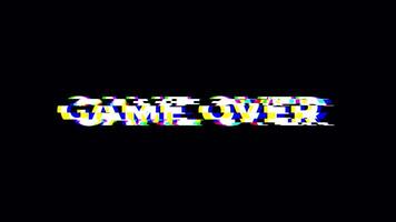 enkel pixelated retro spel över text med tekniskt fel och statisk effekter övergång färger video