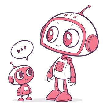 Chatbot Conversation with Tiny Robot Illustration vector
