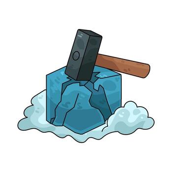 Illustration of Hammer Cracking an Ice Cube vector