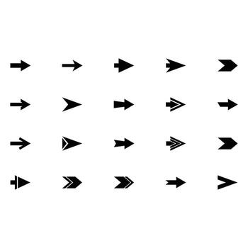 diferente estilo flecha icono colocar. negro color y blanco antecedentes. vector