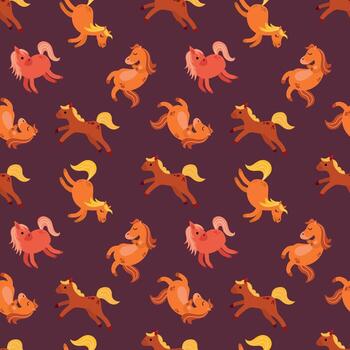 Seamless Pattern of Cartoon Horses. Symbol of 2026. Endless texture for your design vector