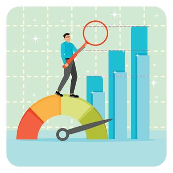 Man examining growth metrics with magnifying glass vector