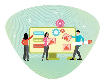 Team working on digital project vector