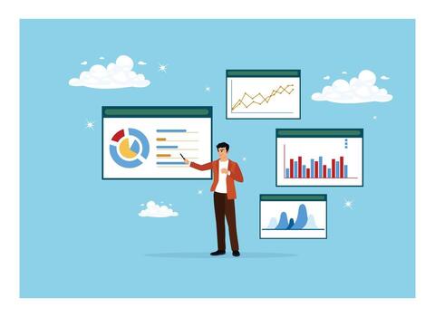 Businessman presenting data analysis visuals vector