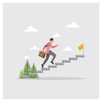 Man climbing stairs with a briefcase vector