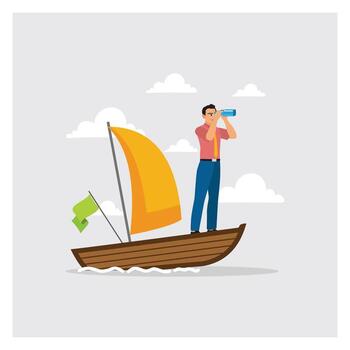man on boat with telescope vector