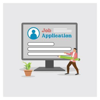 Applicant with job application on screen vector