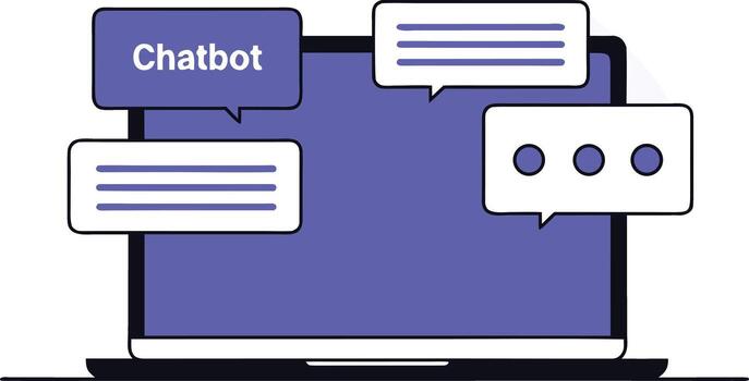 Art of laptop screen displaying chatbot conversation with speech bubbles vector