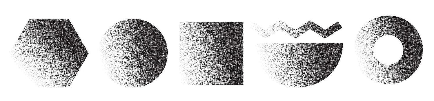 Halftone gradient shapes with abstract dotted textures vector
