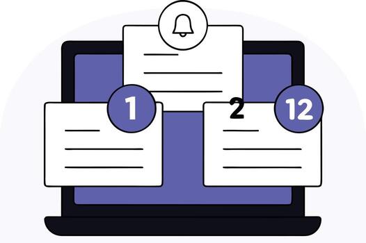 Art of laptop screen displaying notifications and alerts with numbers vector