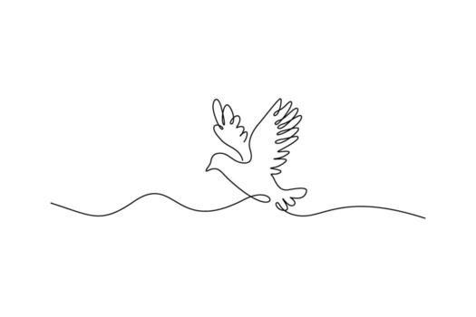 Minimalist continuous line drawing of flying dove bird vector