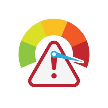 Risk icon. Management. Speedometer with an exclamation mark inside a red triangle. manager, success. flat design style. vector