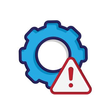 risk icon. management. gear with exclamation mark inside red triangle. manager, success. isometric design style vector