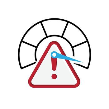 Risk icon. Management. Speedometer with an exclamation mark inside a red triangle. manager, success. mixed design style. vector