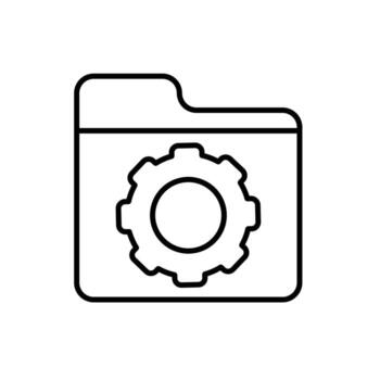 Project management icon. Management. Folder symbol with gear in the center. manager, success. outline design style. vector