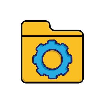 Project management icon. Management. Folder symbol with gear in the center. manager, success. Isometric design style. vector