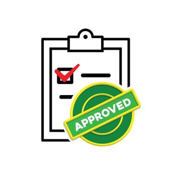 Approve icon. Management. Document and document board with approved stamp. manager, success. Mixed design style vector