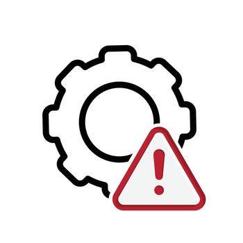 risk icon. management. gear with exclamation mark inside red triangle. manager, success. Mixed design style vector