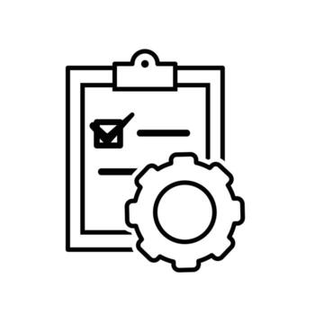 Project management icon. Management. Project test board with gears. manager, success. outline design style. vector