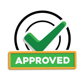 Approve icon. Management. Circle with a check mark and the word approved underneath. manager, success. Mixed style vector
