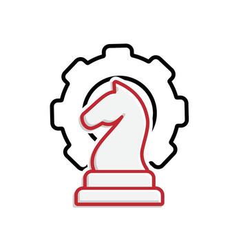 Strategy icon. Management. Chess horse with gears behind it. manager, success. mixed design style. vector