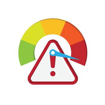 Risk icon. Management. Speedometer with an exclamation mark inside a red triangle. manager, success. Isometric design style. vector