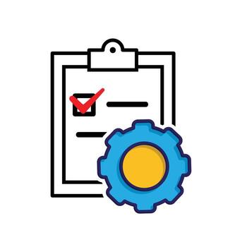 Project management icon. Management. Project test board with gears. manager, success. mixed design style. vector