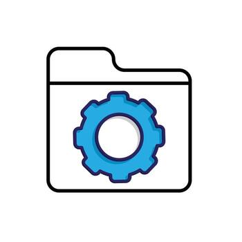 Project management icon. Management. Folder symbol with gear in the center. manager, success. mixed design style. vector