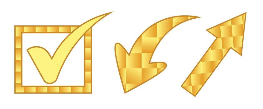 Curve arrow and checkmark hand drawn doodle set gradient color art vector