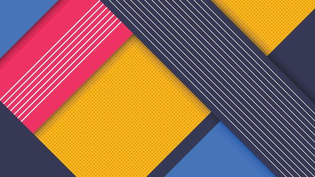 Modern abstract geometric background featuring bold diagonal lines, bright layered shapes, and dotted textures in yellow, blue, red, and dark tones for creative projects vector