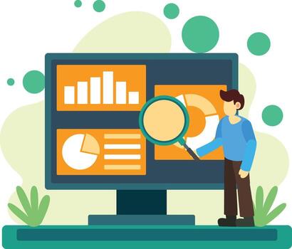 person analyzing data on computer vector