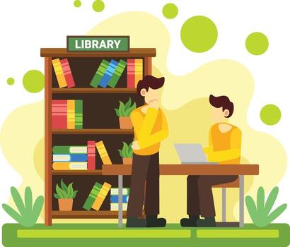 estudiantes estudiando juntos en biblioteca ilustración vector