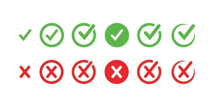 Check Box Icon Set with Right and Wrong Buttons Approval and Rejection Symbols vector