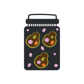Simple flat illustration of a pickle jar with lid and handle in silhouette style. vector