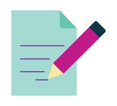 Modern edit icon with a magenta pencil writing on a teal document. Symbol for note-taking, content creation, and tasks. vector