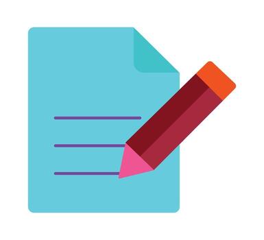 Flat design illustration of writing on a paper sheet. Modern icon for tasks, contracts, or signing documents. vector
