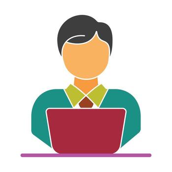 moderno plano diseño oficina trabajador con un computadora. símbolo para remoto trabajar, negocio profesional, o cliente apoyo. vector