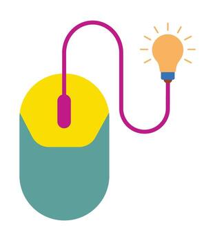 creativo idea concepto con un computadora ratón conectado a un ligero bulbo. símbolo para digital innovación, en línea soluciones, y tecnología. vector