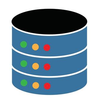 moderno plano base de datos o servidor icono. símbolo para datos almacenamiento, alojamiento, y red tecnología con estado luces. vector