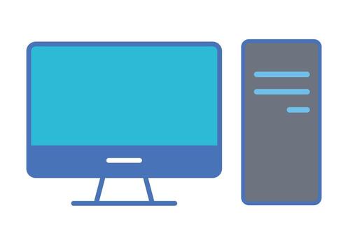 moderno escritorio computadora icono. plano diseño ilustración de un ordenador personal con monitor para oficina y negocio conceptos. vector