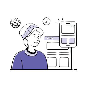 desarrollador creando cruzar plataforma aplicaciones para móvil y sitio web. vector