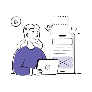 Illustration of a developer creating a user interface for mobile app and website vector