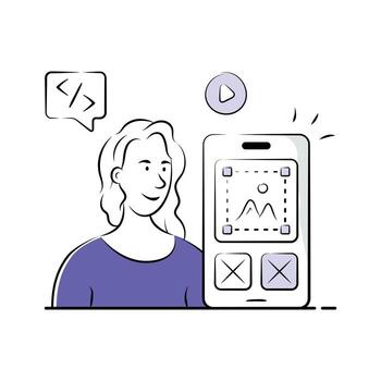 Illustration of a developer creating a user interface for mobile app and website. vector