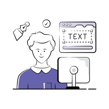 This illustration depicts a friendly, focused UI UX designer working on a project. vector