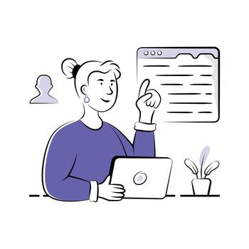 A developer learning programming through a laptop with online development resources. vector