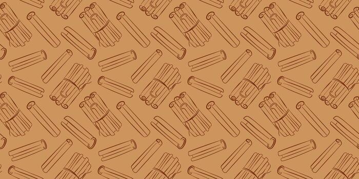 Seamless pattern of line art style cinnamon stick. Background for wallpaper, textile, spice store package or wrapping paper design. vector
