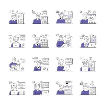 equipo de web desarrolladores colaborando en varios proyectos vector