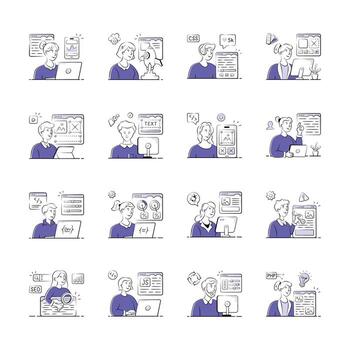 web desarrollo equipo colaborando en diverso proyectos vector