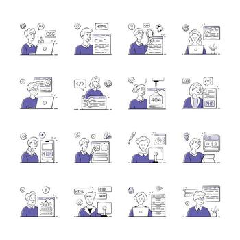 Web Development Team Working on Various Projects vector